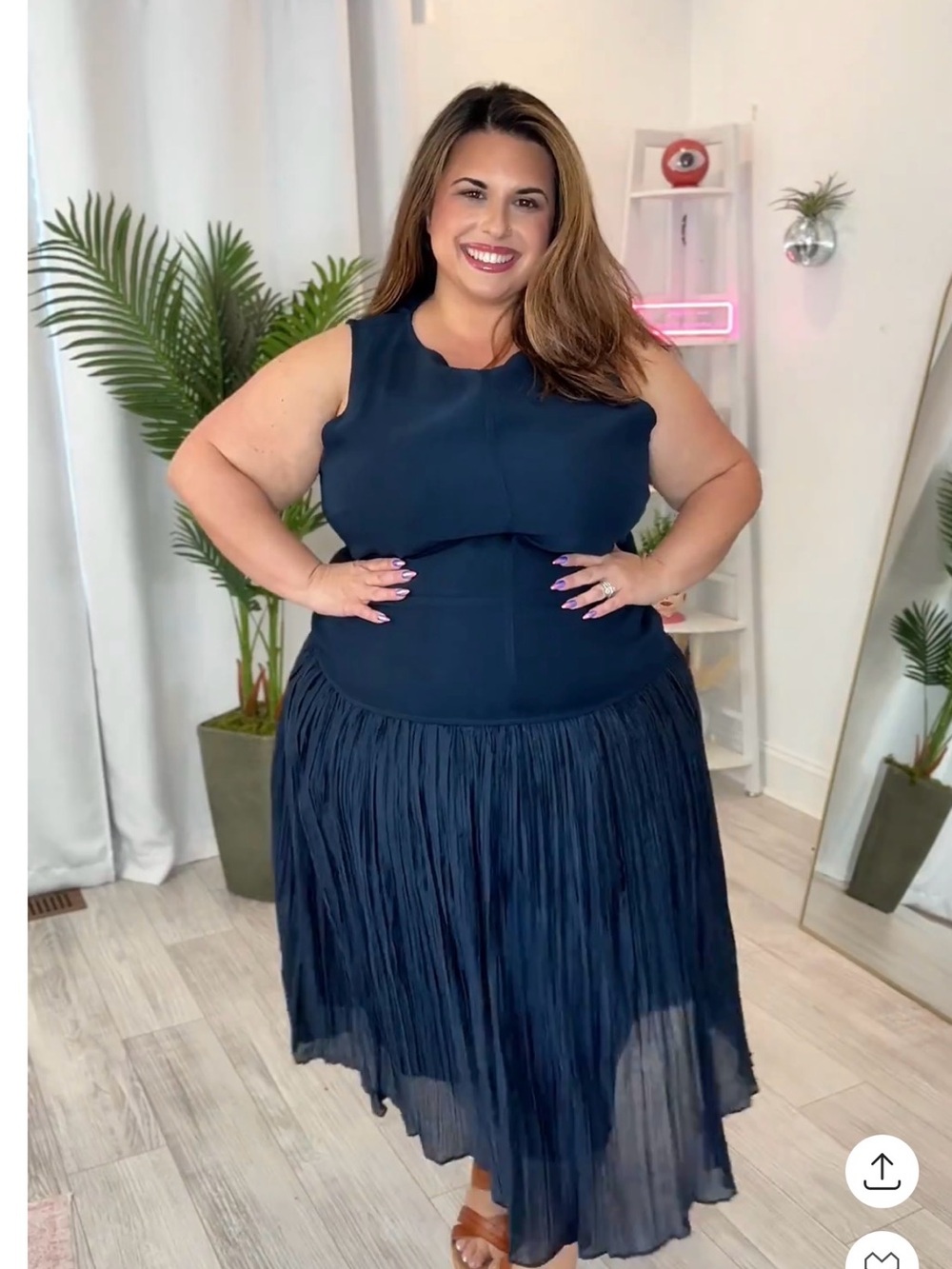 Plus Size Navy Pleated Maxi Dress